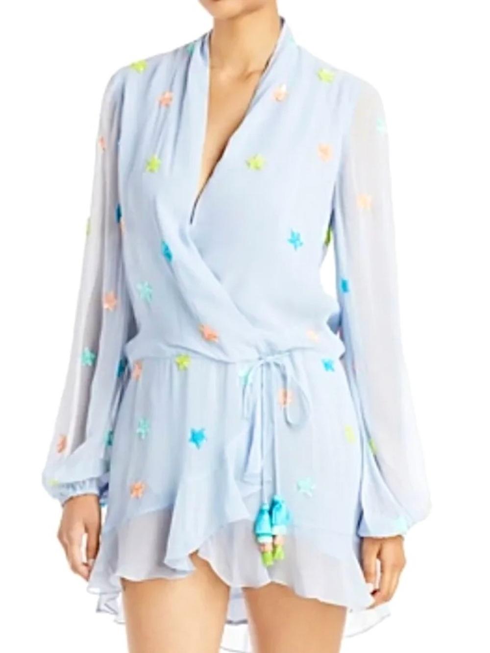 Rococo Sand Pastel Star-Embroidered Light Blue Mini Dress
